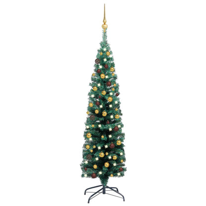 Kunstkerstboom Met Led's En Kerstballen Smal 120 Cm Groen