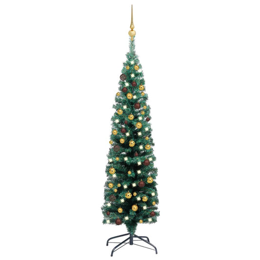Kunstkerstboom Met Led's En Kerstballen Smal 120 Cm Groen