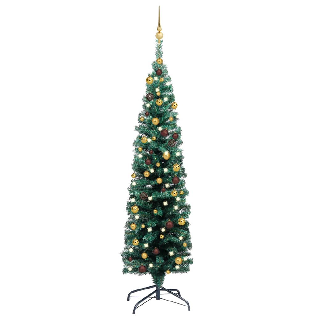 Kunstkerstboom Met Led's En Kerstballen Smal 150 Cm Groen