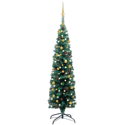 Kunstkerstboom Met Led's En Kerstballen Smal 150 Cm Groen