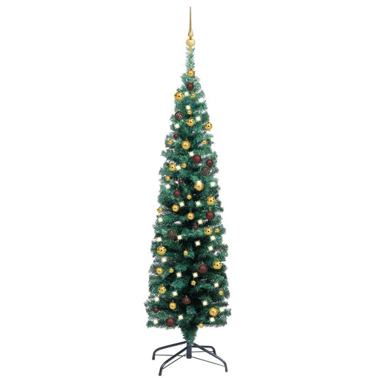 Kunstkerstboom Met Led's En Kerstballen Smal 150 Cm Groen