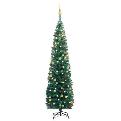 Kunstkerstboom Met Led's En Kerstballen Smal 180 Cm Groen