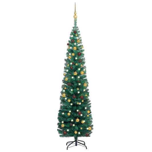 Kunstkerstboom Met Led's En Kerstballen Smal 180 Cm Groen