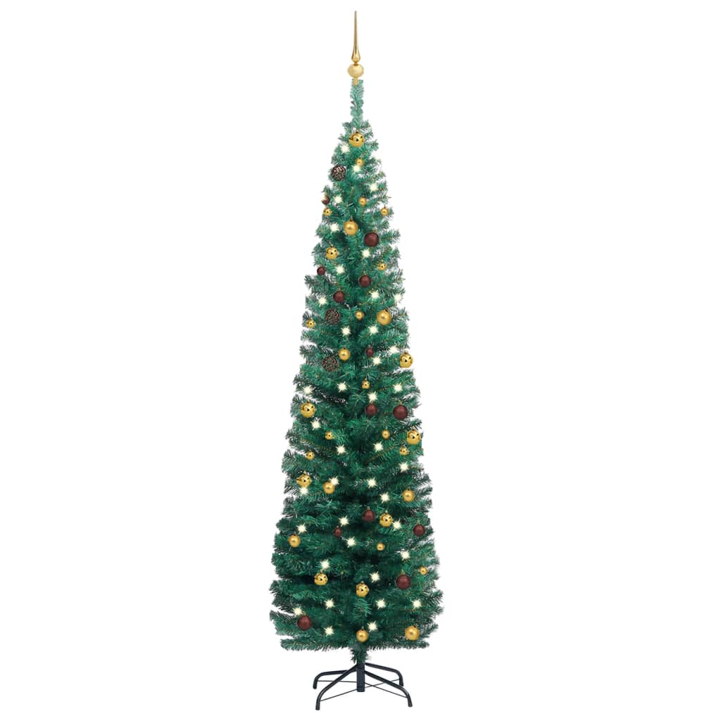 Kunstkerstboom Met Led's En Kerstballen Smal 210 Cm Groen