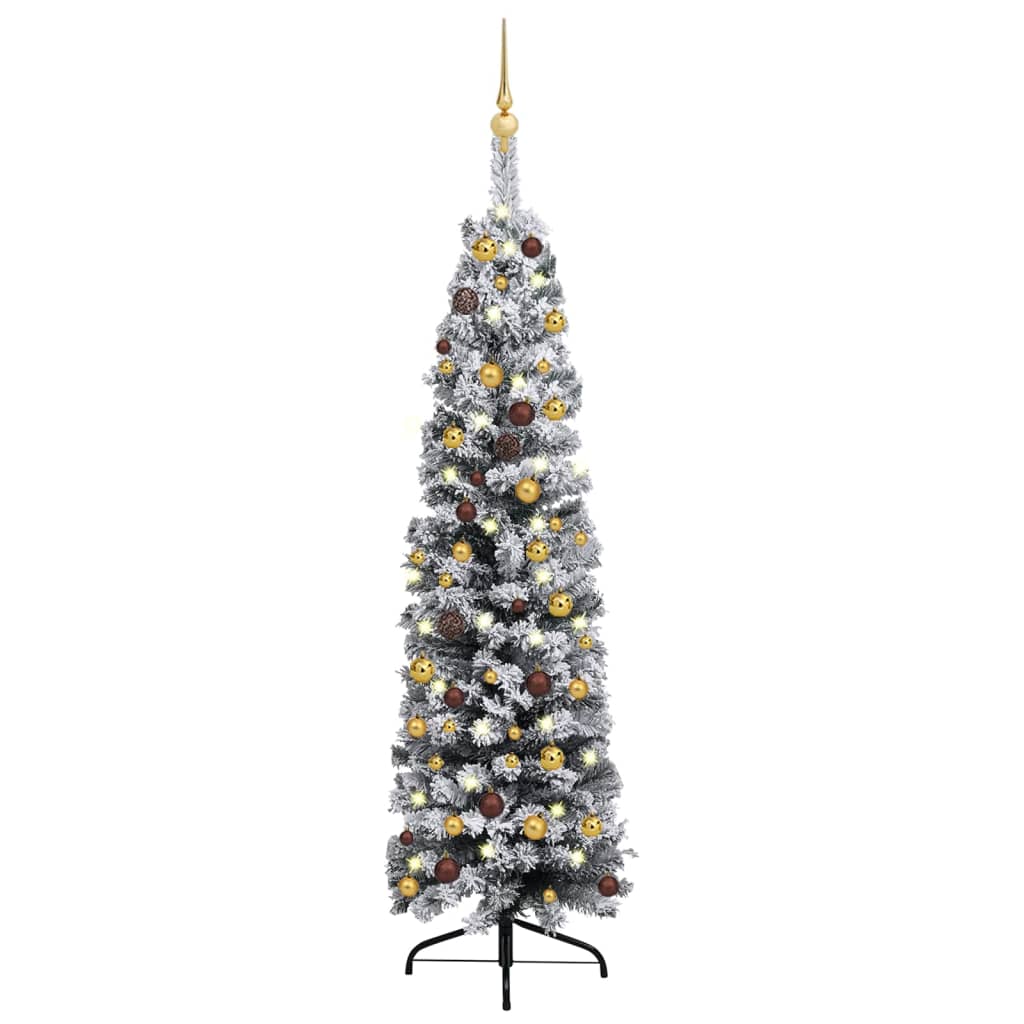 Kerstboom Met Led's En Kerstballen Smal 120 Cm Pvc Groen