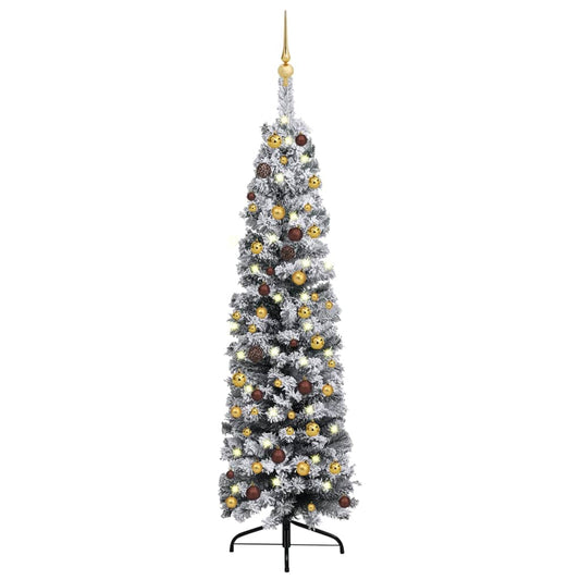 Kerstboom Met Led's En Kerstballen Smal 120 Cm Pvc Groen