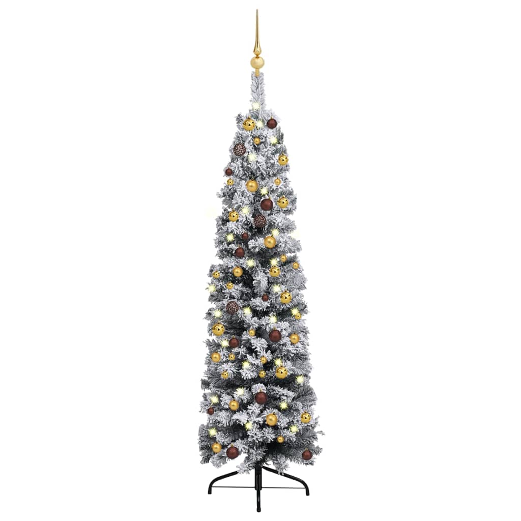 Kunstkerstboom Met Led's En Kerstballen Smal 150 Cm Groen