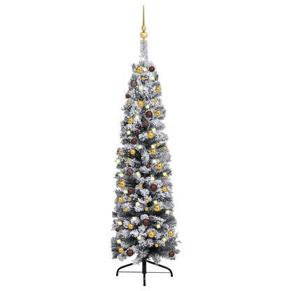 Kunstkerstboom Met Led's En Kerstballen Smal 150 Cm Groen