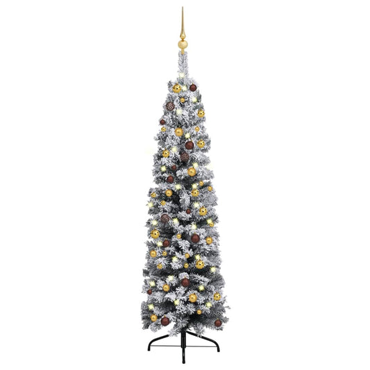 Kunstkerstboom Met Led's En Kerstballen Smal 150 Cm Groen