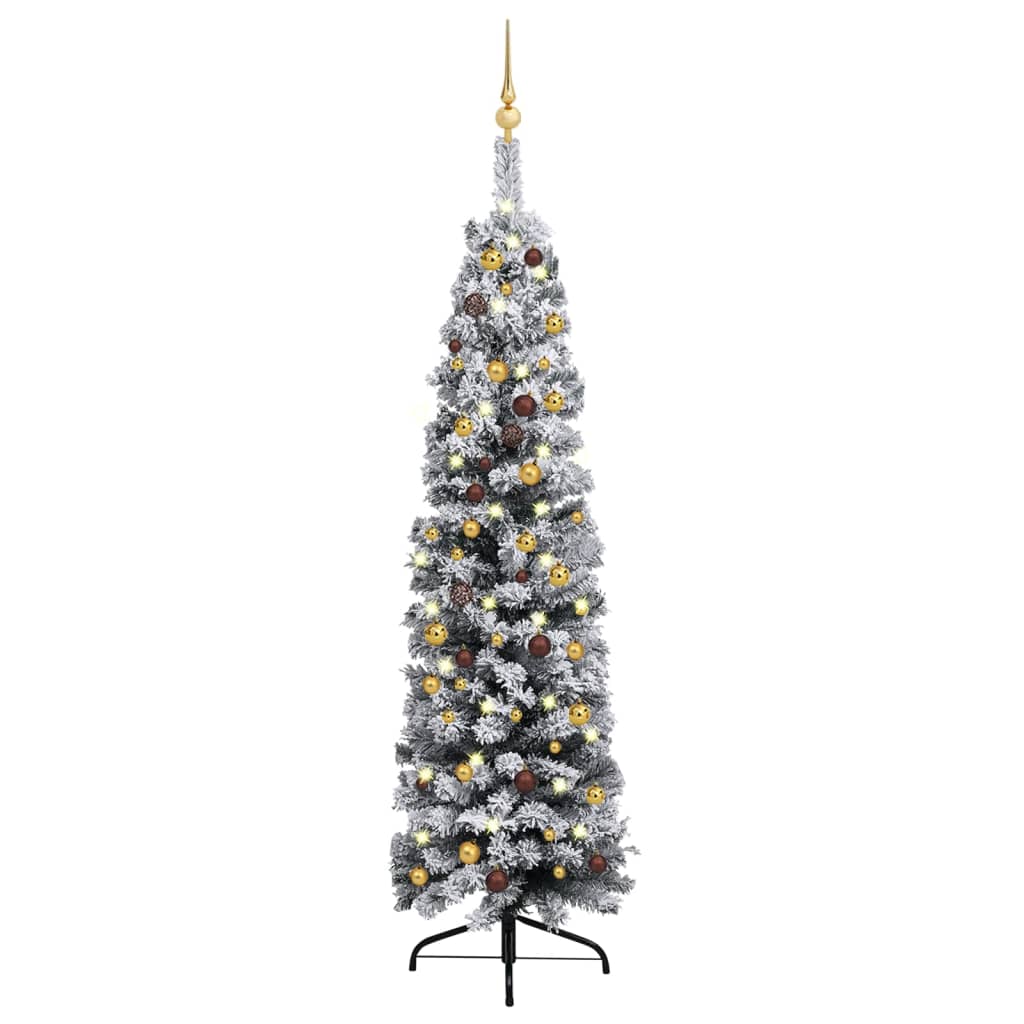 Kunstkerstboom Met Led's En Kerstballen Smal 180 Cm Groen