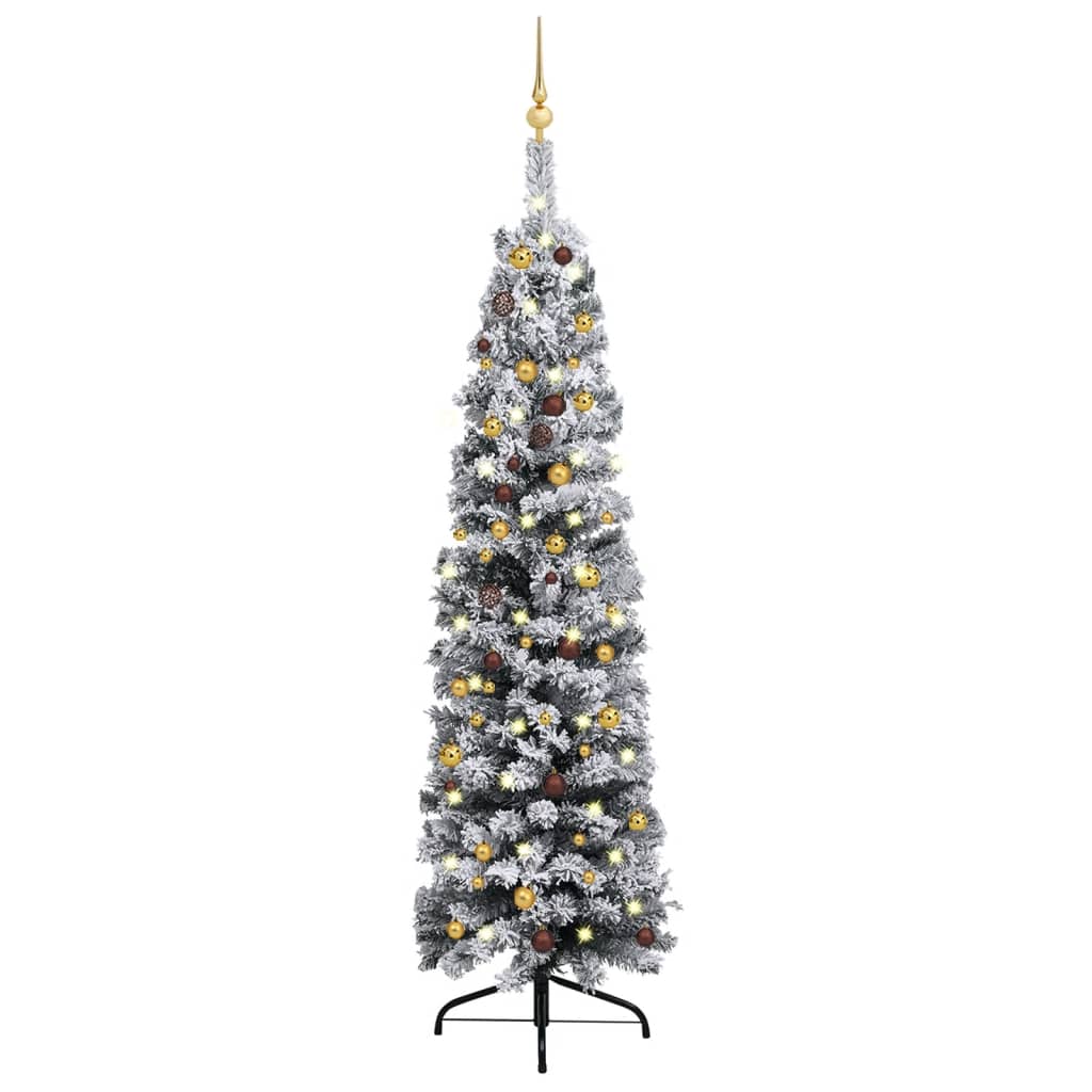 Kunstkerstboom Met Led's En Kerstballen Smal 210 Cm Groen