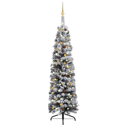 Kunstkerstboom Met Led's En Kerstballen Smal 210 Cm Groen