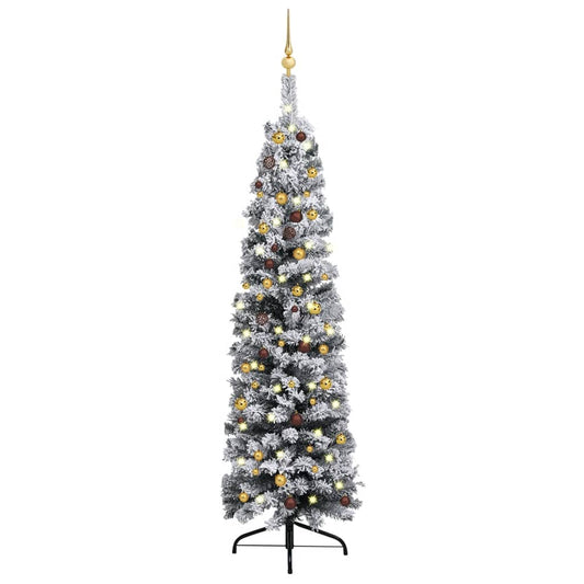Kunstkerstboom Met Led's En Kerstballen Smal 210 Cm Groen
