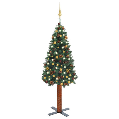 Kerstboom Met Led's En Kerstballen Smal 150 Cm Groen