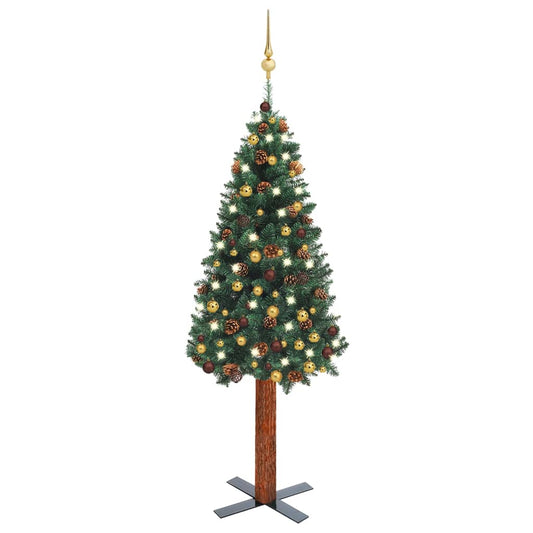 Kerstboom Met Led's En Kerstballen Smal 150 Cm Groen