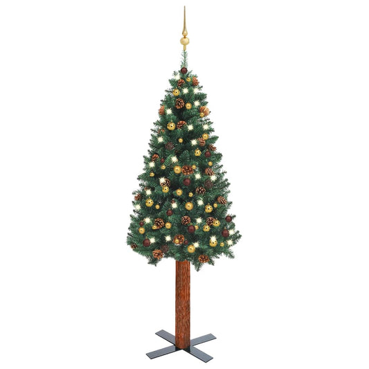 Kerstboom Met Led's En Kerstballen Smal 180 Cm Groen