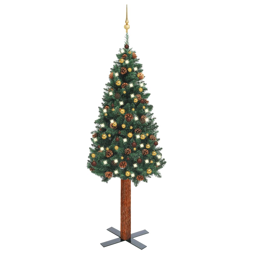 Kerstboom Met Led's En Kerstballen Smal 210 Cm Groen