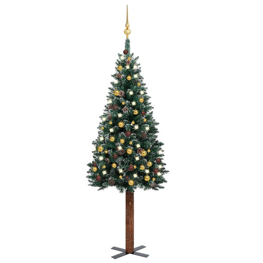 Kerstboom Met Led's En Kerstballen Smal 150 Cm Groen