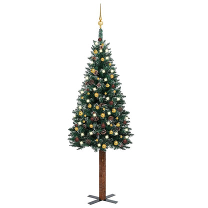 Kerstboom Met Led's En Kerstballen Smal 180 Cm Groen