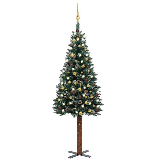 Kerstboom Met Led's En Kerstballen Smal 180 Cm Groen