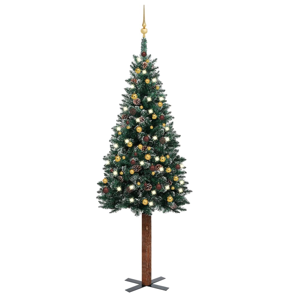 Kerstboom Met Led's En Kerstballen Smal 210 Cm Groen