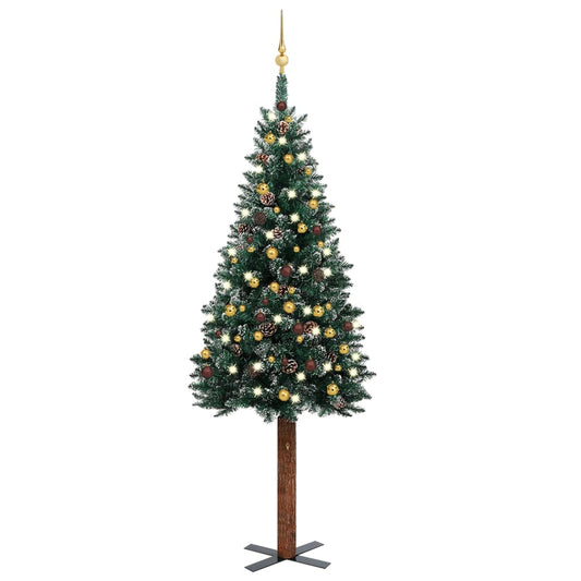 Kerstboom Met Led's En Kerstballen Smal 210 Cm Groen