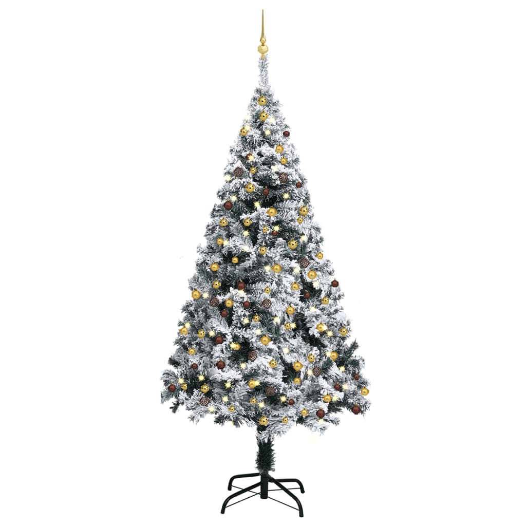 Kunstkerstboom Met Led's En Kerstballen 210 Cm Pvc Groen