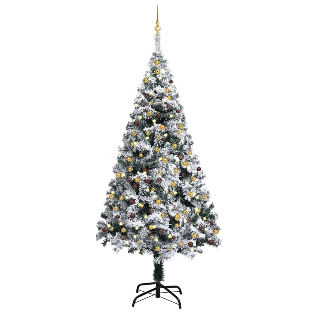 Kunstkerstboom Met Led's En Kerstballen 240 Cm Pvc Groen
