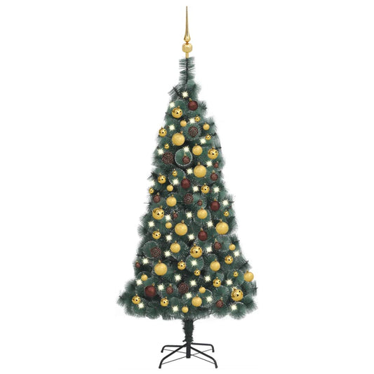 Kunstkerstboom Met Led's En Kerstballen 120 Cm Pvc En Pe Groen