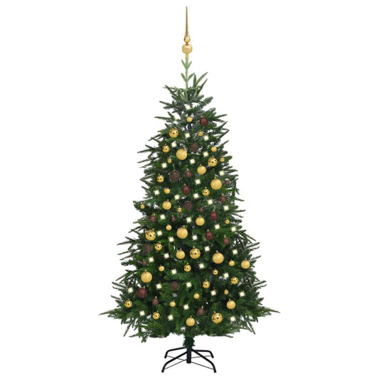 Kunstkerstboom Met Led's En Kerstballen 180 Cm Pvc En Pe Groen