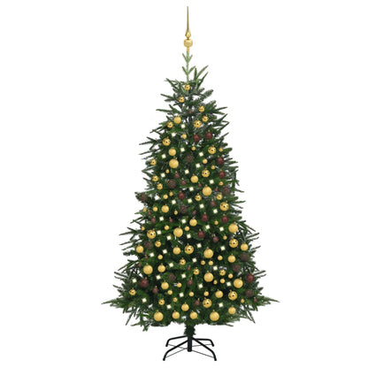 Kunstkerstboom Met Led's En Kerstballen 210 Cm Pvc En Pe Groen