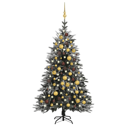 Kunstkerstboom Met Led's, Kerstballen En Sneeuw 120 Cm Pvc Pe