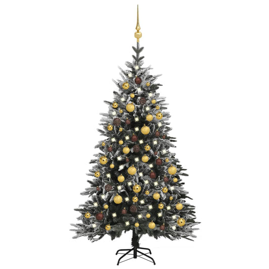 Kunstkerstboom Met Led's, Kerstballen En Sneeuw 150 Cm Pvc Pe