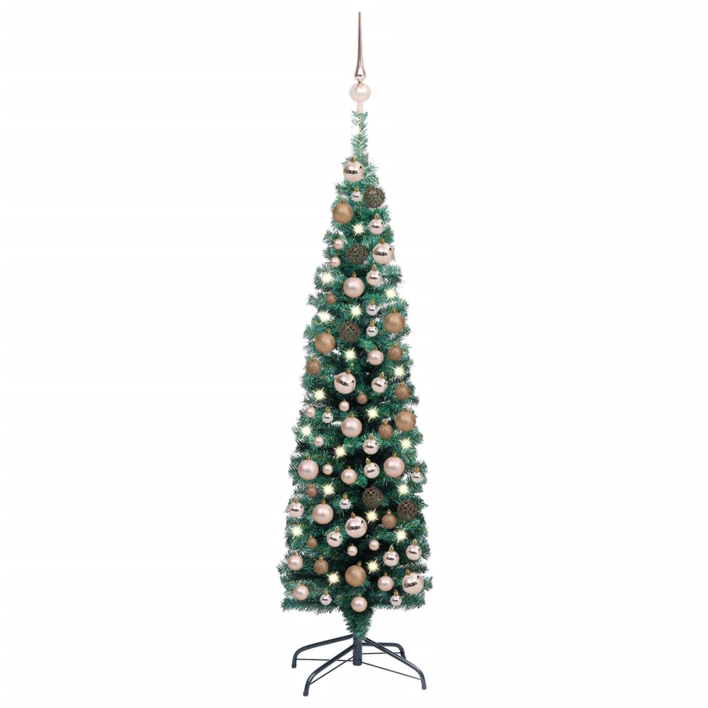 Kunstkerstboom Met Led's En Kerstballen Smal 120 Cm Groen