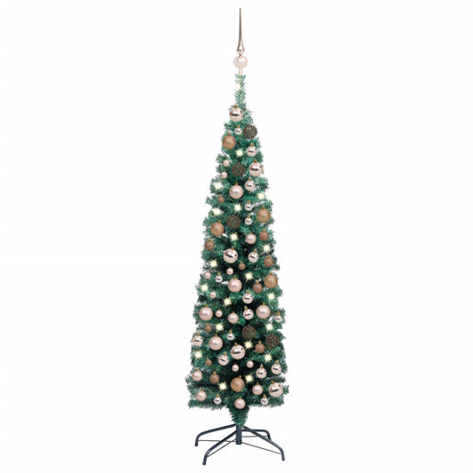 Kunstkerstboom Met Led's En Kerstballen Smal 120 Cm Groen