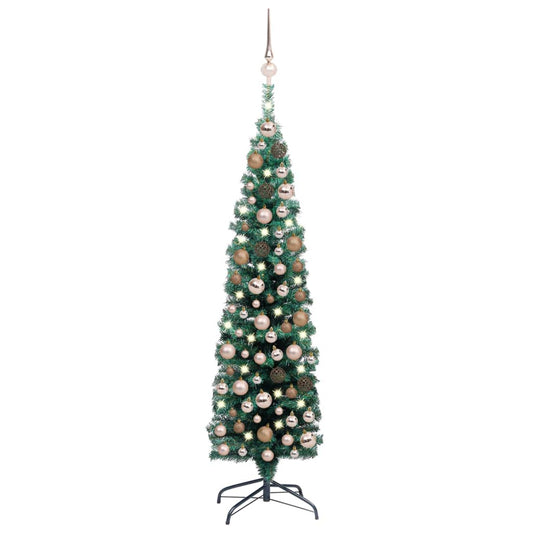 Kunstkerstboom Met Led's En Kerstballen Smal 150 Cm Groen
