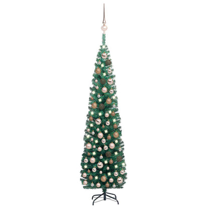Kunstkerstboom Met Led's En Kerstballen Smal 180 Cm Groen
