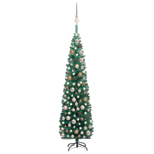 Kunstkerstboom Met Led's En Kerstballen Smal 180 Cm Groen