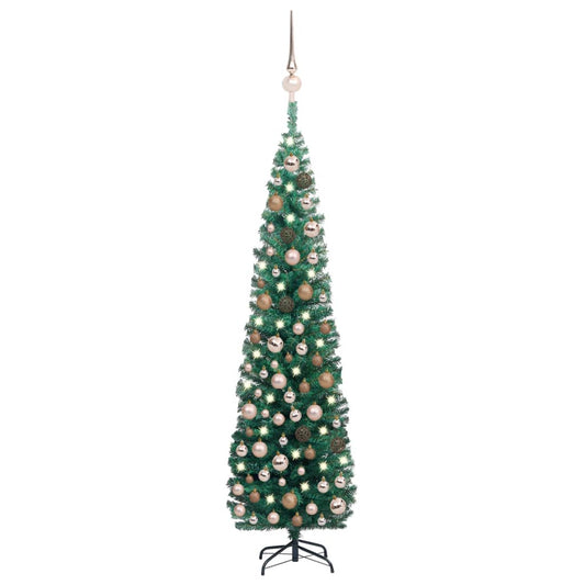 Kunstkerstboom Met Led's En Kerstballen Smal 210 Cm Groen