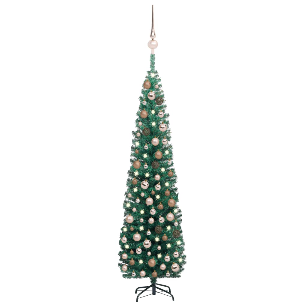 Kunstkerstboom Met Led's En Kerstballen Smal 240 Cm Groen