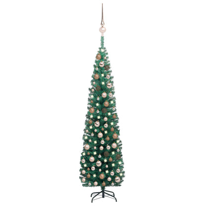 Kunstkerstboom Met Led's En Kerstballen Smal 240 Cm Groen