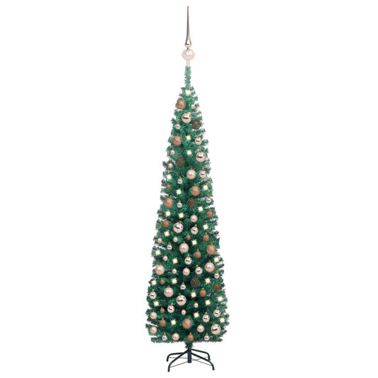 Kunstkerstboom Met Led's En Kerstballen Smal 240 Cm Groen