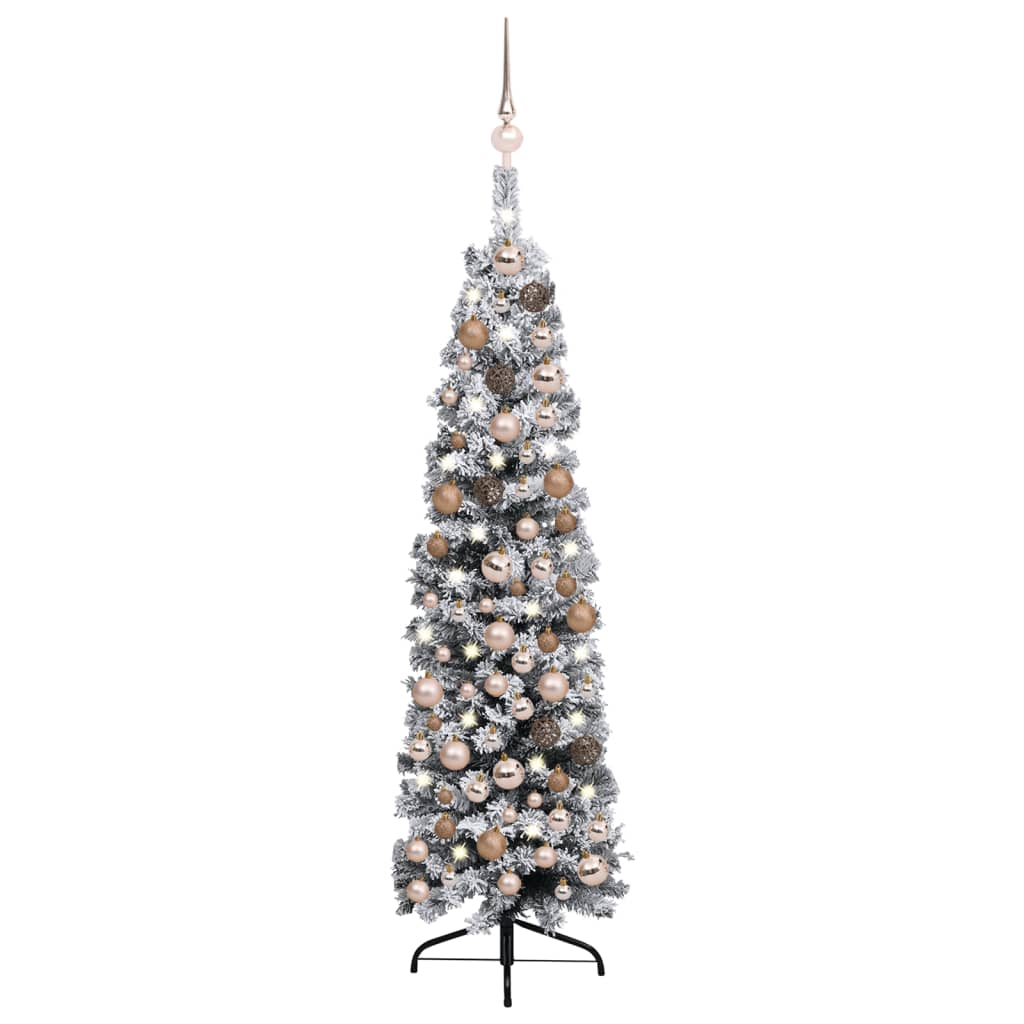 Kerstboom Met Led's, Kerstballen En Sneeuw Smal 120 Cm Groen