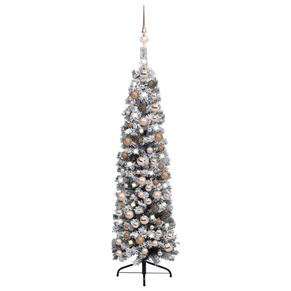 Kerstboom Met Led's, Kerstballen En Sneeuw Smal 120 Cm Groen