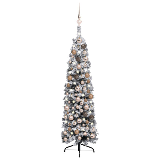 Kerstboom Met Led's, Kerstballen En Sneeuw Smal 120 Cm Groen