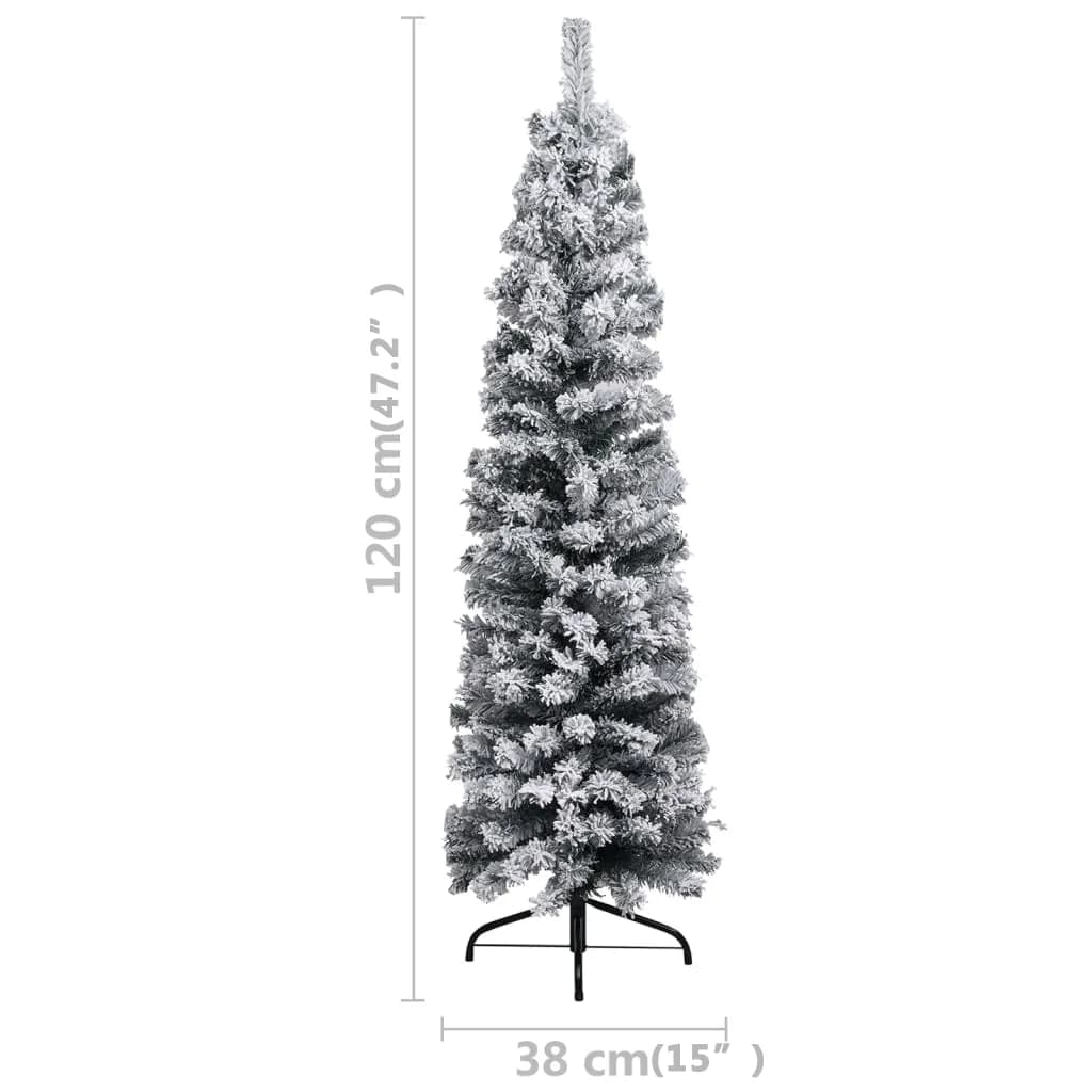 Kerstboom Met Led's, Kerstballen En Sneeuw Smal 120 Cm Groen