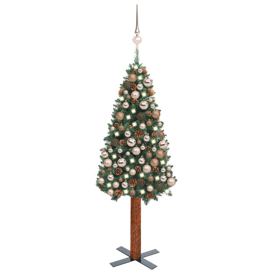 Kerstboom Met Led's En Kerstballen Smal 150 Cm Pvc Groen