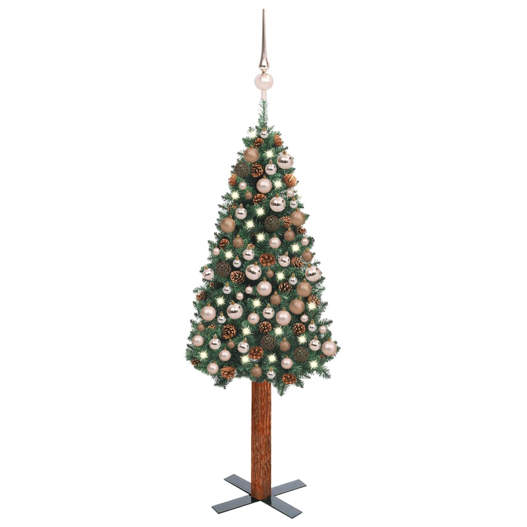 Kerstboom Met Led's En Kerstballen Smal Pvc 180 Cm Groen