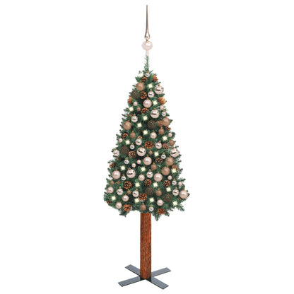 Kerstboom Met Led's En Kerstballen Smal Pvc 180 Cm Groen