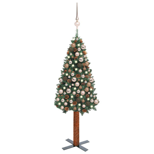 Kerstboom Met Led's En Kerstballen Smal Pvc 180 Cm Groen